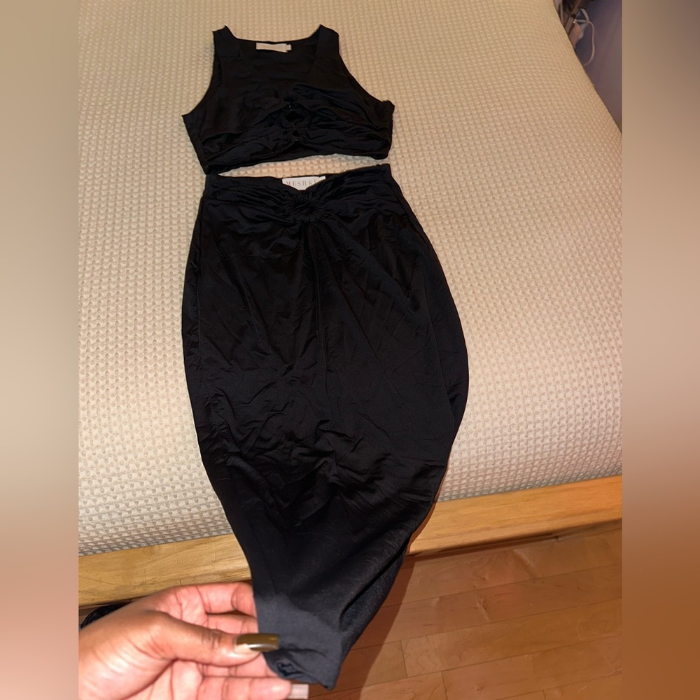 Meshki Black Midi Pencil Skirt Set of Two Pieces for Night Out